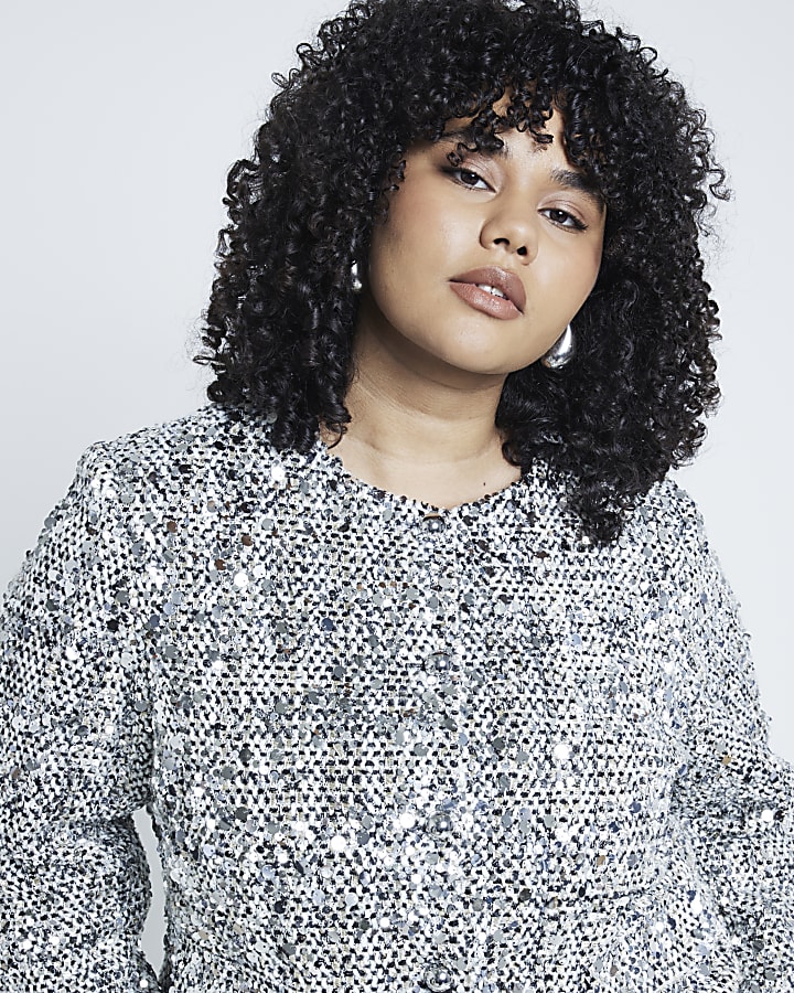 Plus Silver Sequin Collarless Jacket