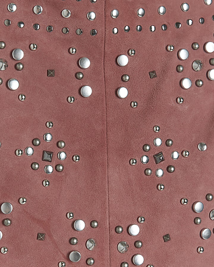 Pink suede studded shorts