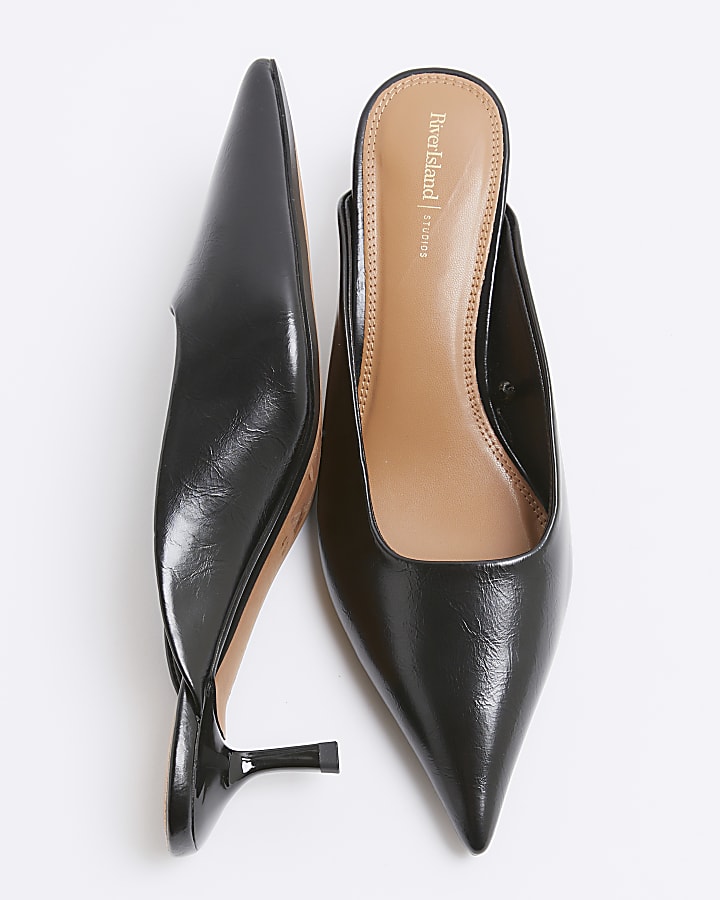 Black kitten heeled mule shoes