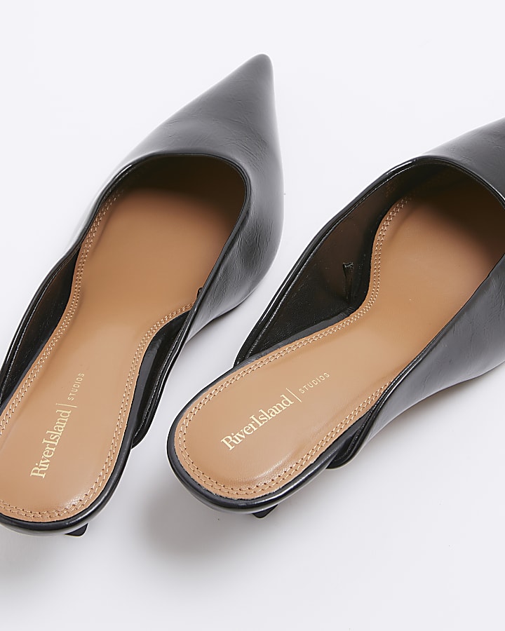 Black kitten heeled mule shoes