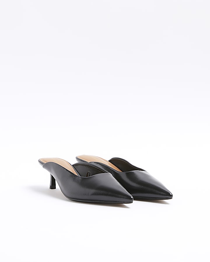 Black kitten heeled mule shoes