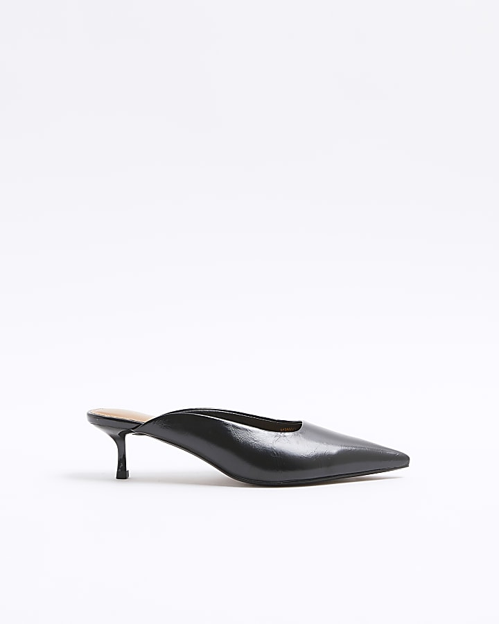 Black kitten heeled mule shoes