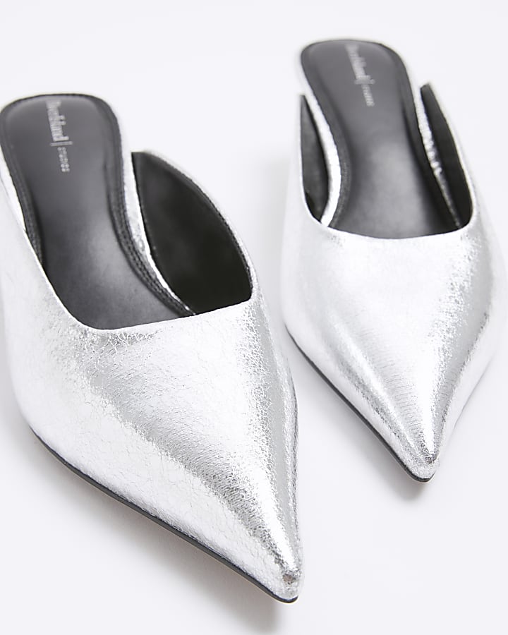 Silver kitten heeled mule shoes