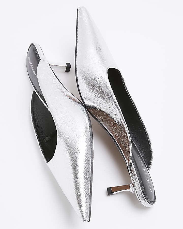 Silver kitten heeled mule shoes