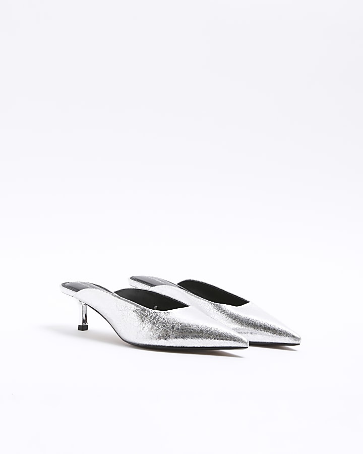 Silver kitten heeled mule shoes