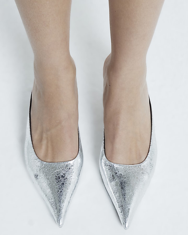 Silver kitten heeled mule shoes