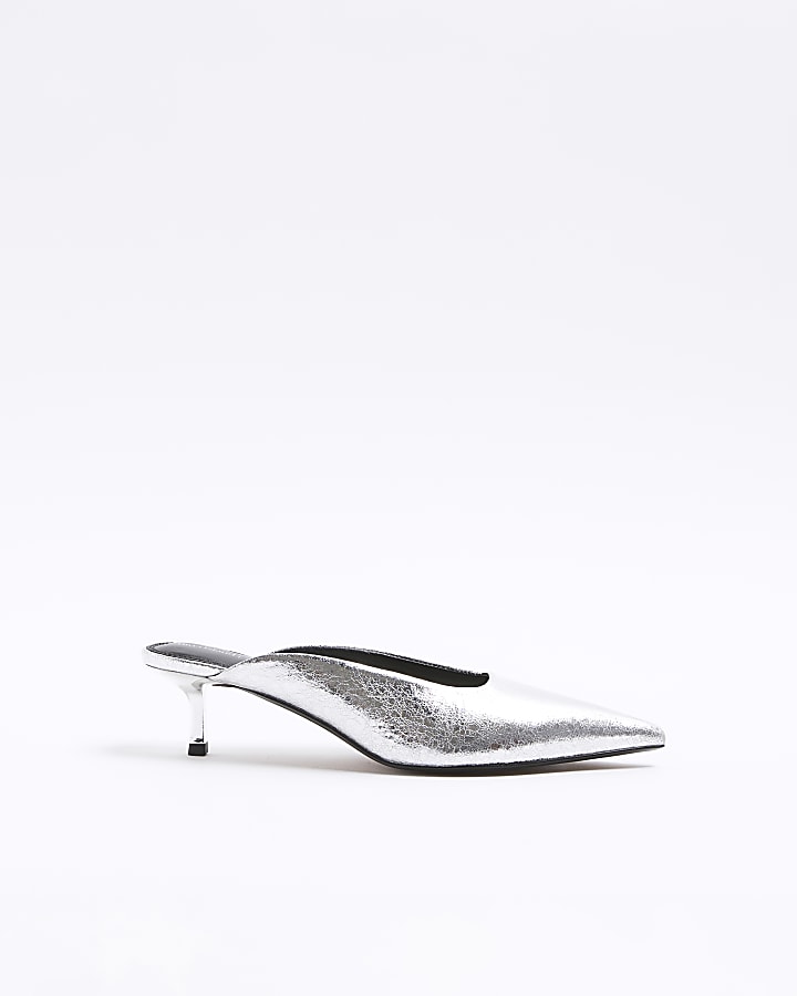 Silver kitten heeled mule shoes