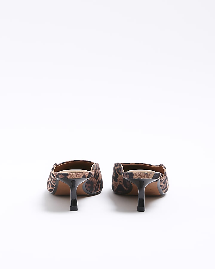 Brown leopard print kitten heeled mule shoes