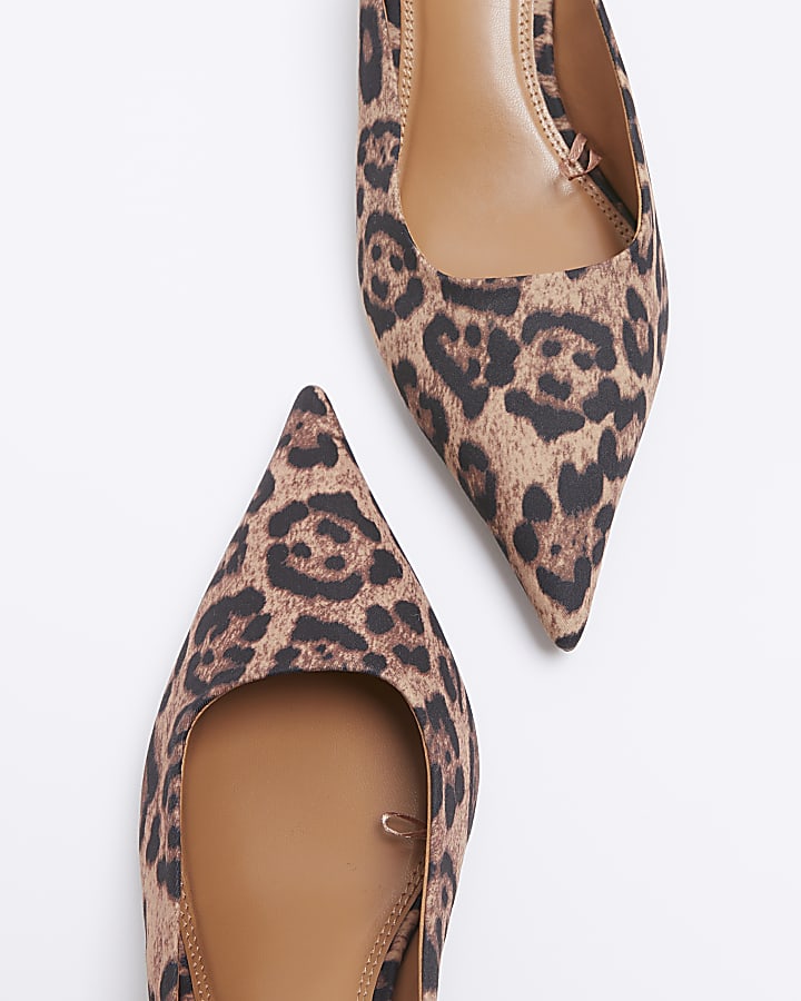 Brown leopard print kitten heeled mule shoes