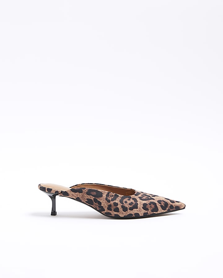 Brown leopard print kitten heeled mule shoes