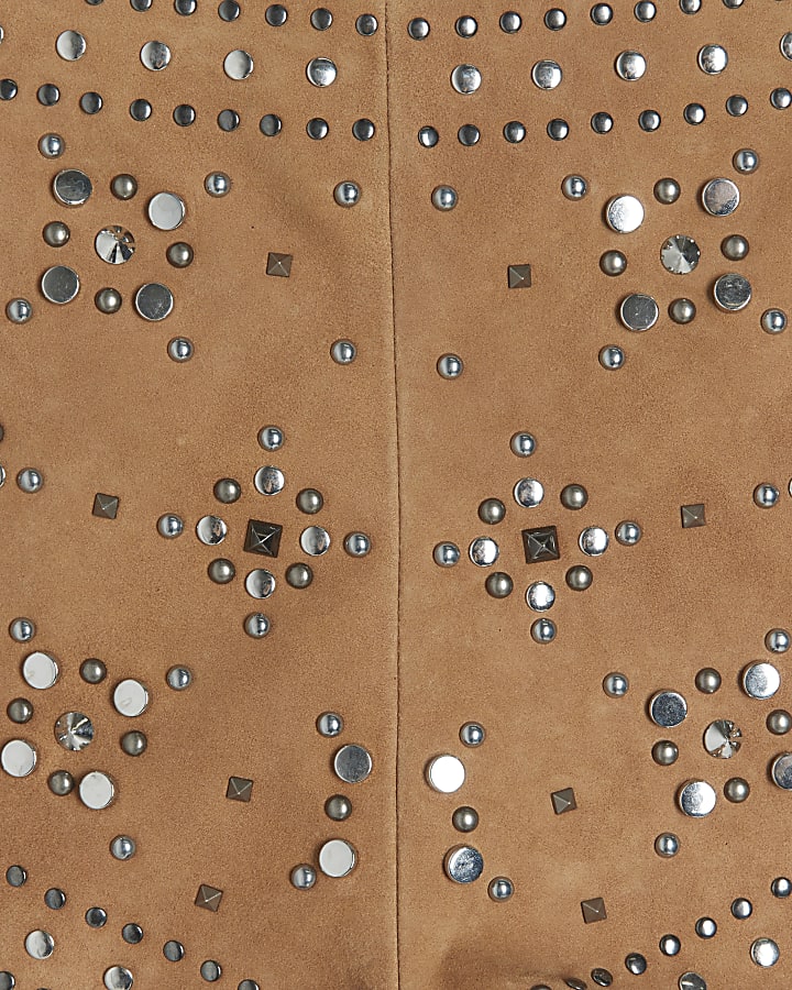 Brown suede studded shorts