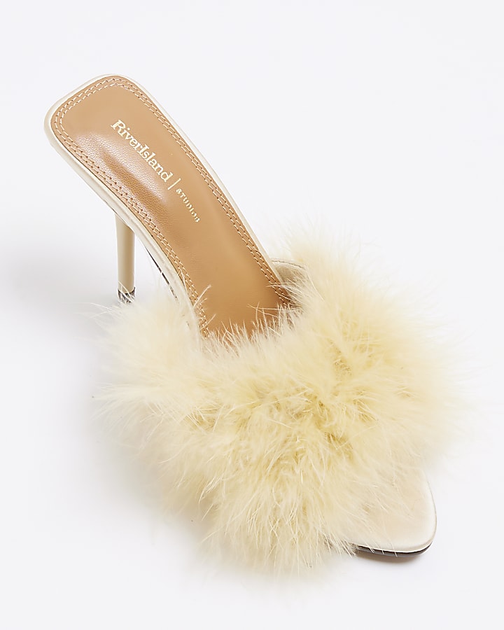 Yellow Feather Heeled Sandals