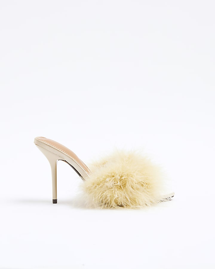 Yellow Feather Heeled Sandals