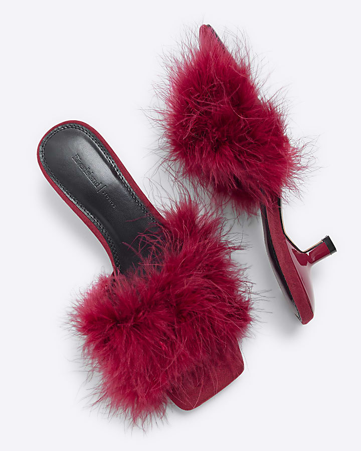 Red Feather Kitten Heel Mules