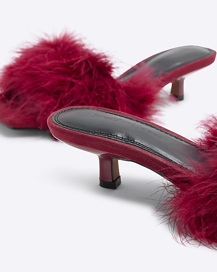 Red Feather Kitten Heel Mules