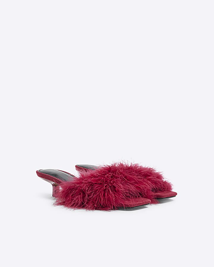 Red Feather Kitten Heel Mules