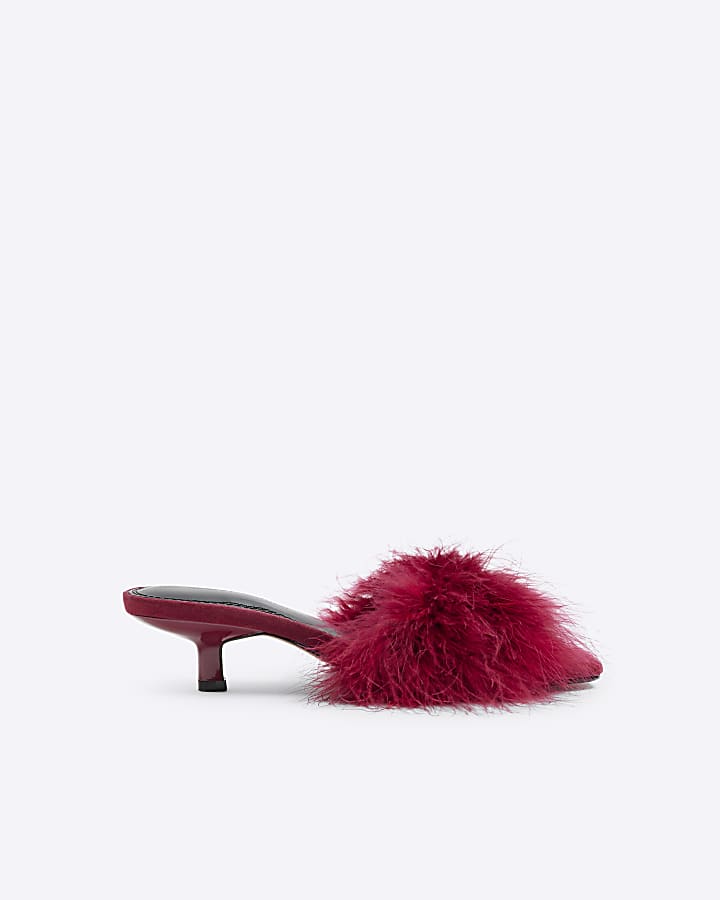 Red Feather Kitten Heel Mules