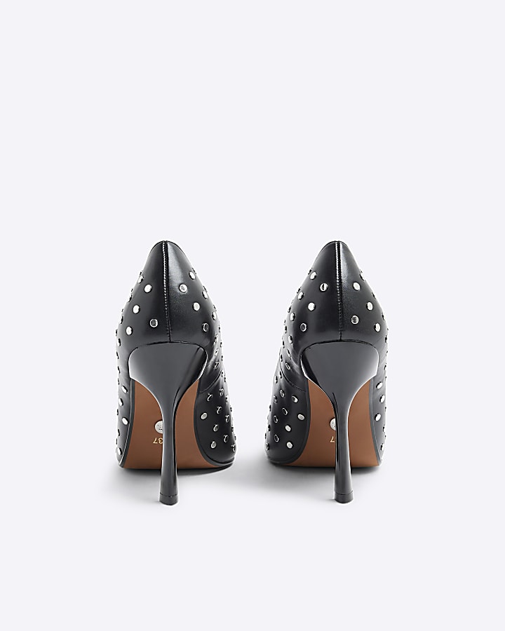 Black Stud Heeled Court Shoes