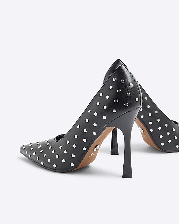 Black Stud Heeled Court Shoes