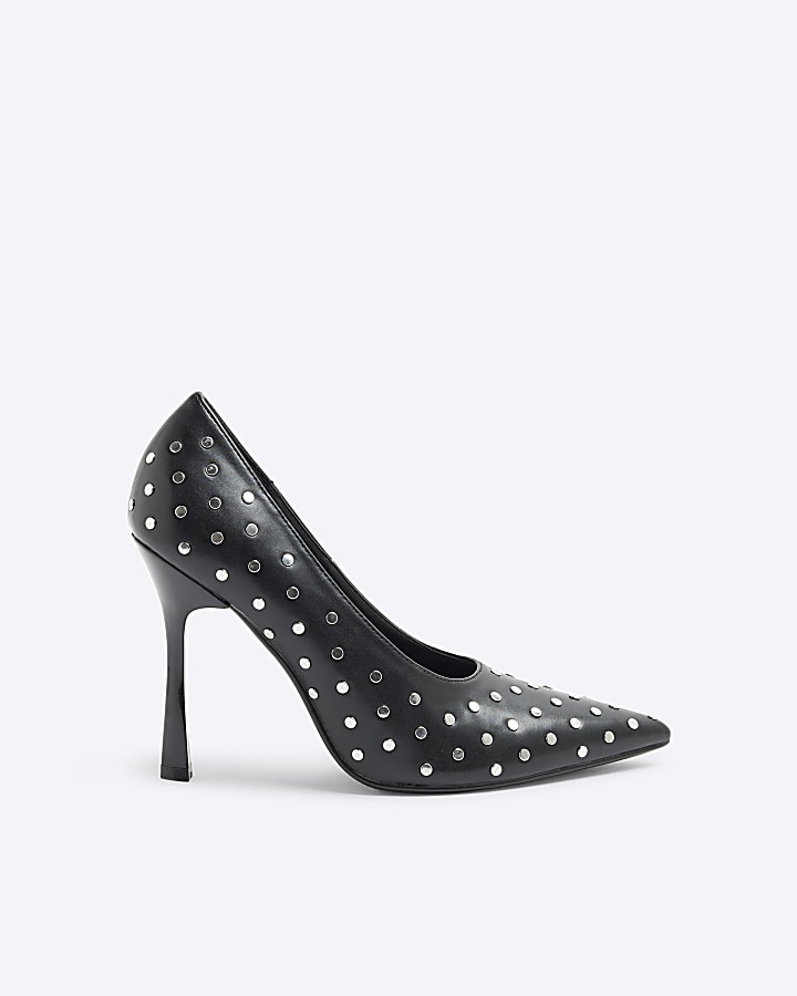 Black Stud Heeled Court Shoes