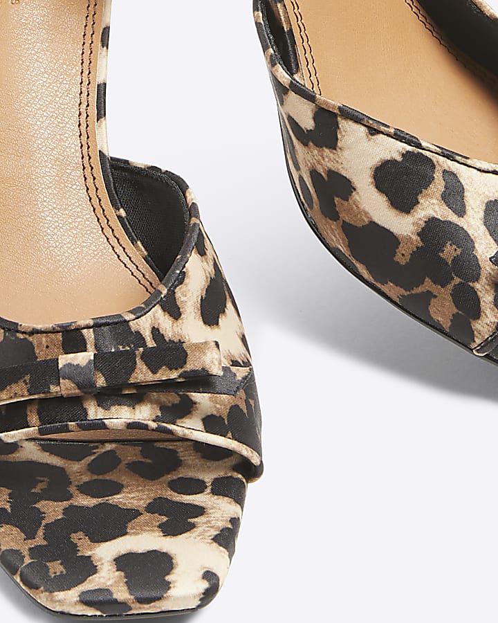 Brown Leopard Mini Bow Kitten Heel Mules