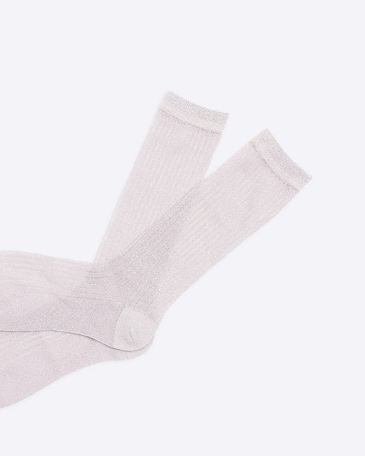 Pink Metallic Mid Calf Socks