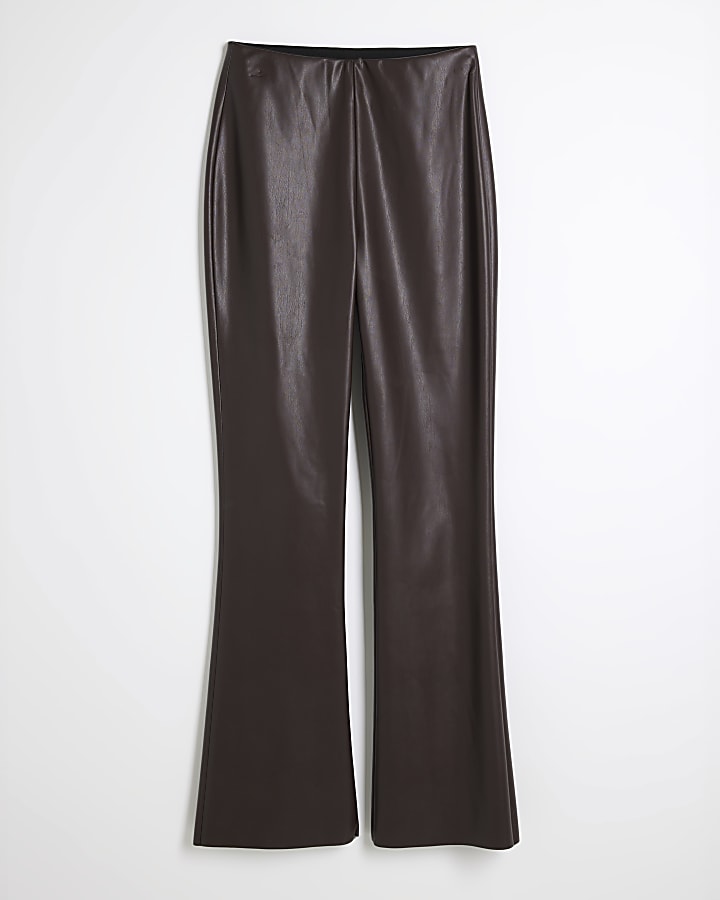 Red Faux Leather Flared Trousers