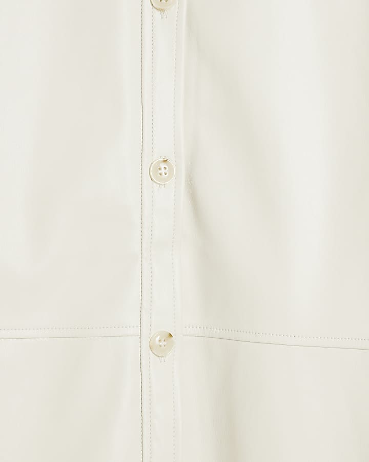 Cream Faux leather Long Sleeve Shirt