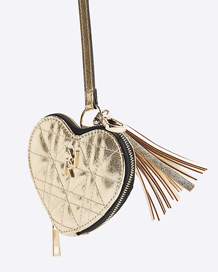 Gold Heart Clip Bag Charm Purse