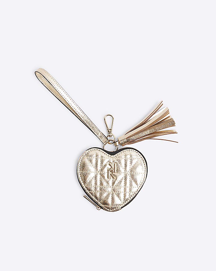 Gold Heart Clip Bag Charm Purse