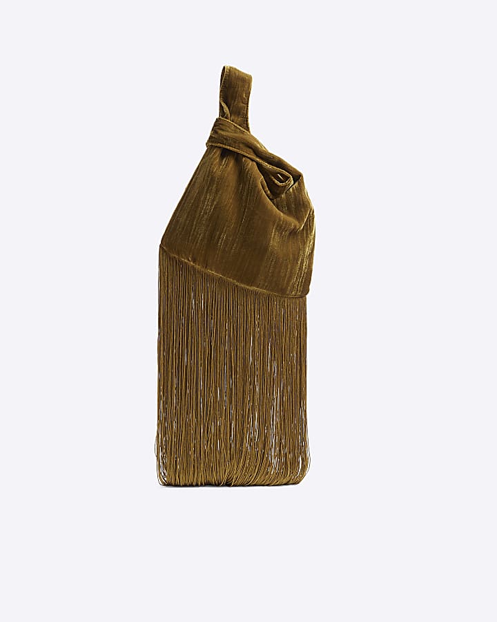 Green tassel clutch bag