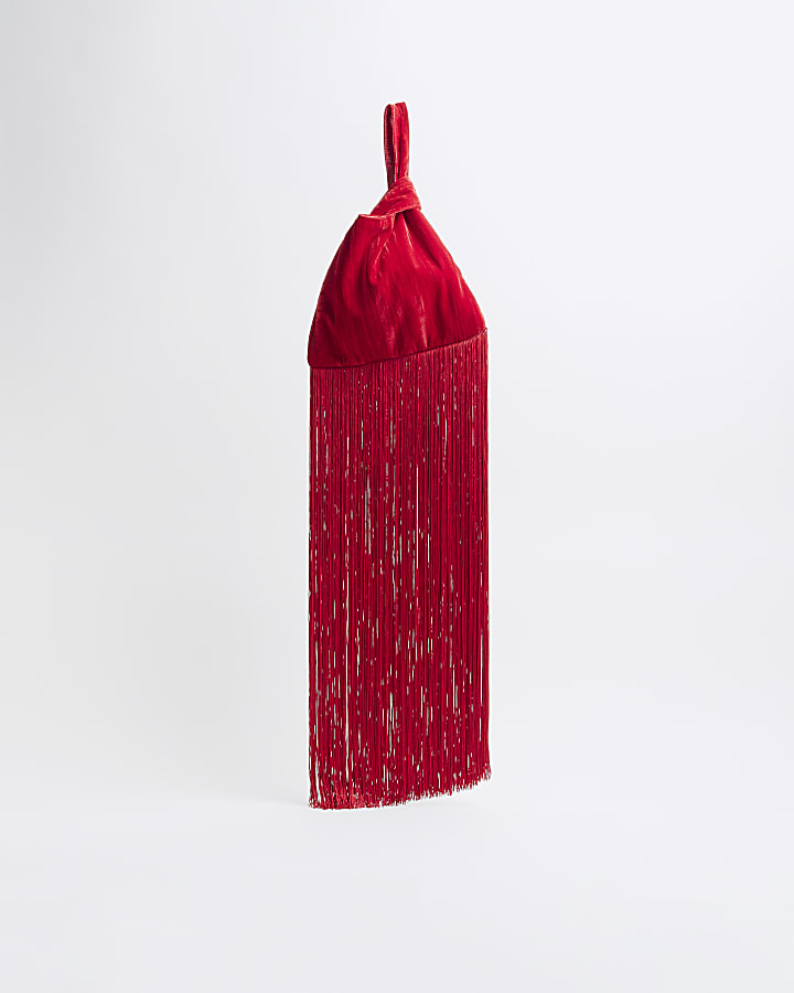 Red tassel clutch bag