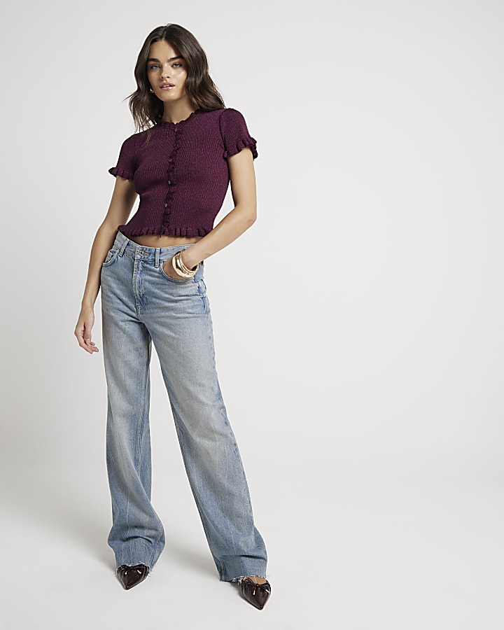 Red Ribbed Frill T-Shirt