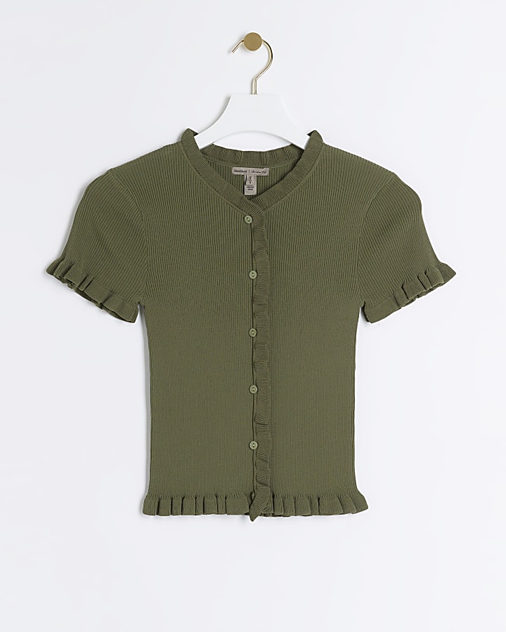 Khaki Ribbed Frill T-Shirt
