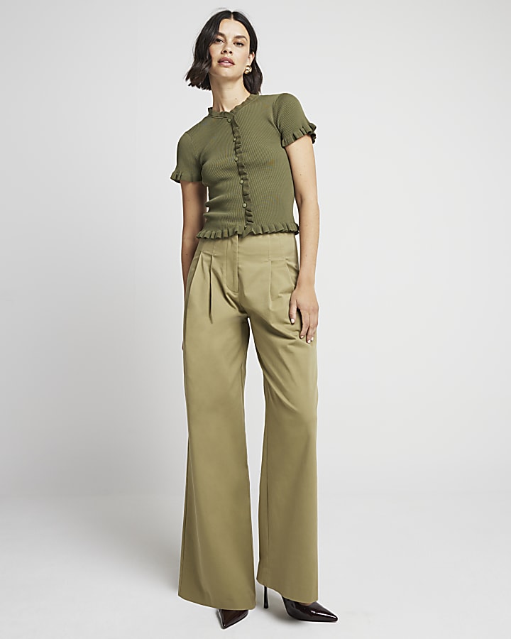 Khaki Ribbed Frill T-Shirt