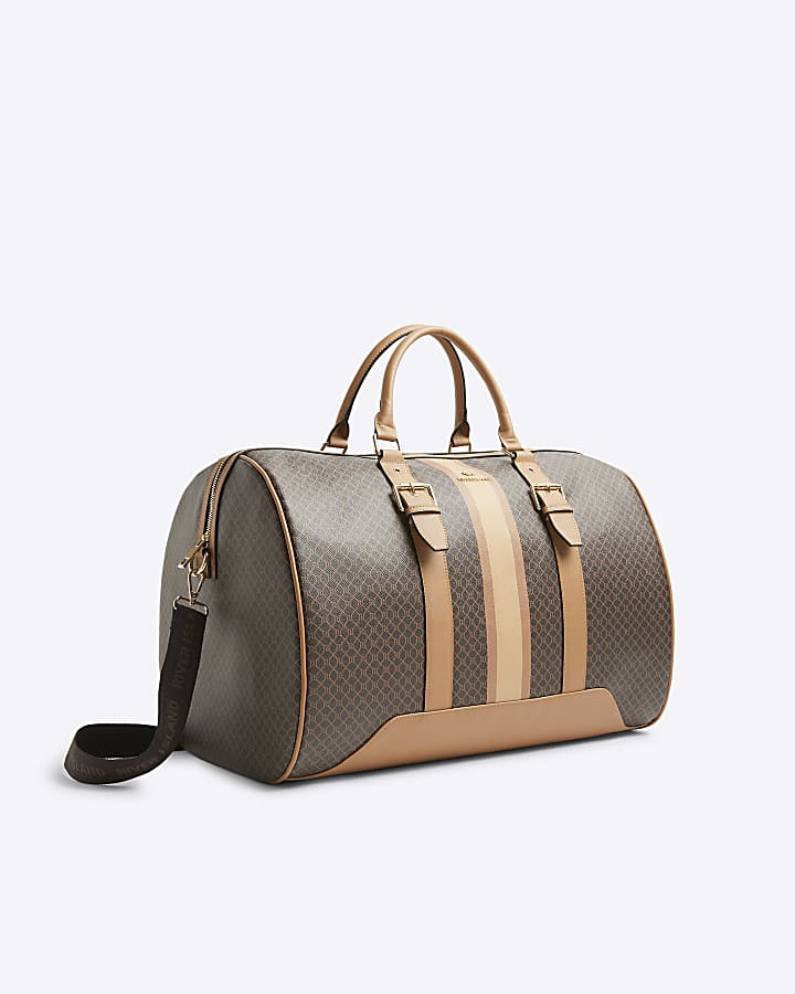 Brown monogram stripe travel bag