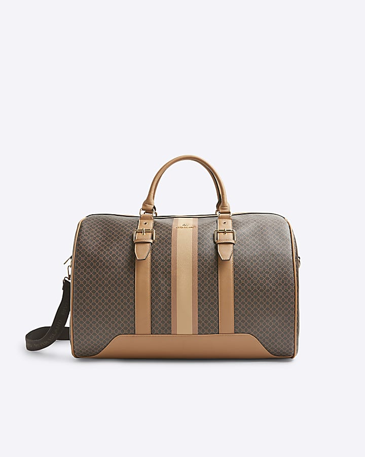 Brown monogram stripe travel bag