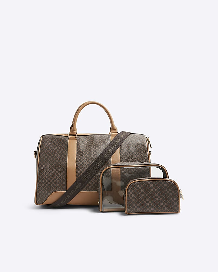 Brown monogram travel bag and pouch bundle