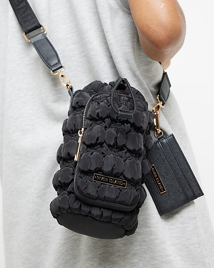 Black quilted bottle holder bag