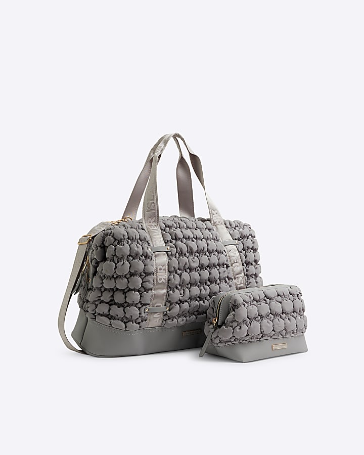 Grey quilted texture travel and makeup bag