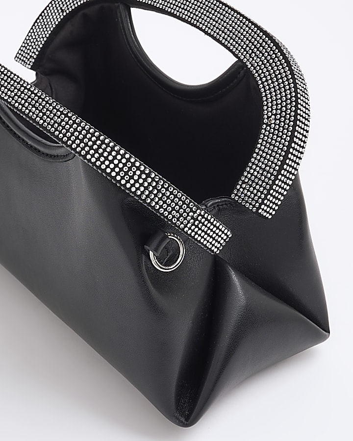 Black Diamante Handle Frame Clutch Bag