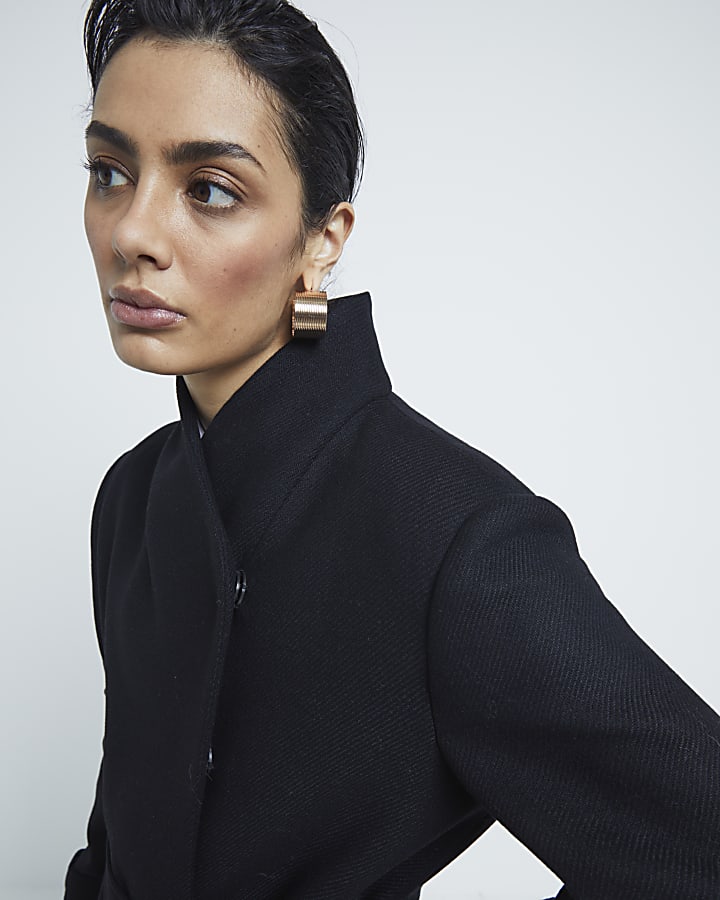 Black Premium Belted Wrap Coat