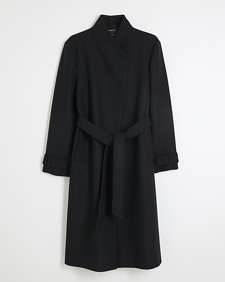Black Premium Belted Wrap Coat