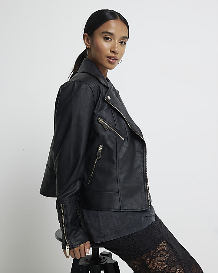 River island quilted leather jacket online