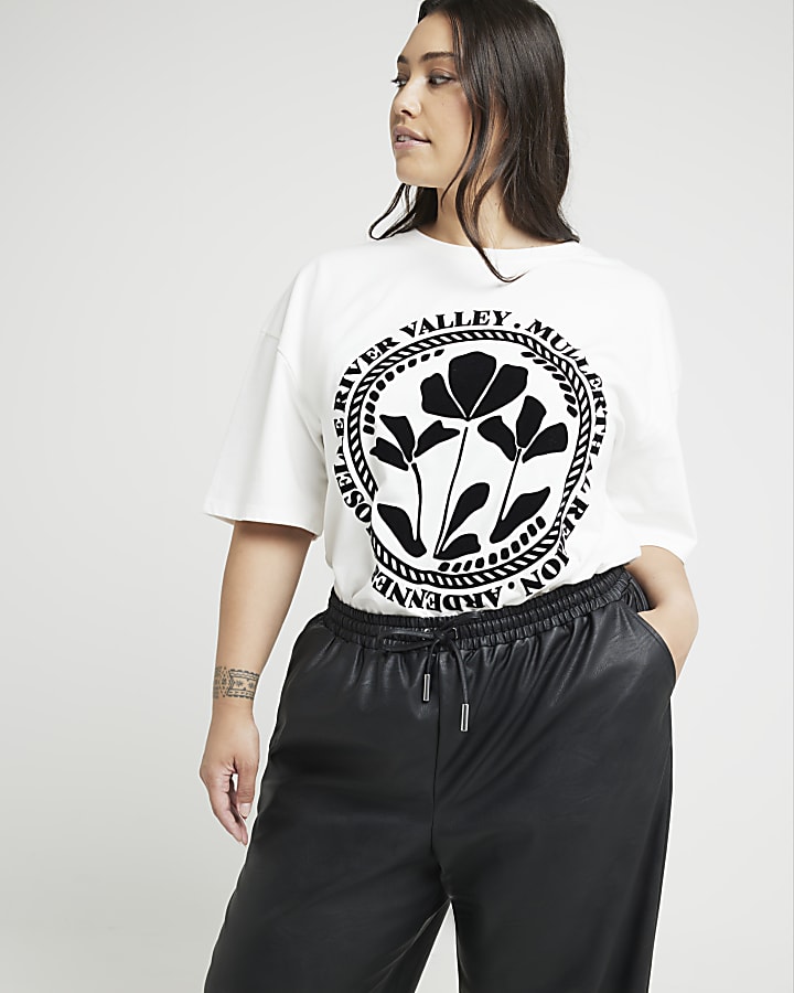 Plus black faux leather wide leg trousers