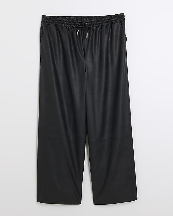 Plus black faux leather wide leg trousers