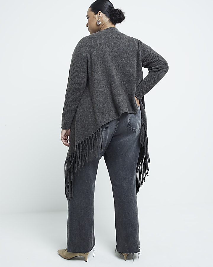 Plus grey waterfall fringe cardigan