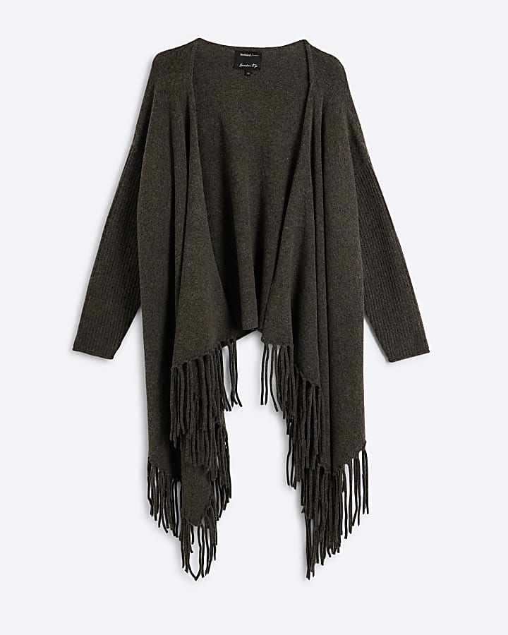 Plus grey waterfall fringe cardigan