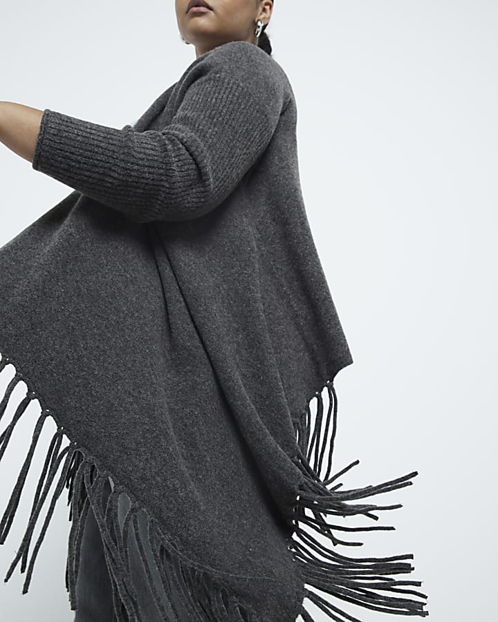 Plus grey waterfall fringe cardigan