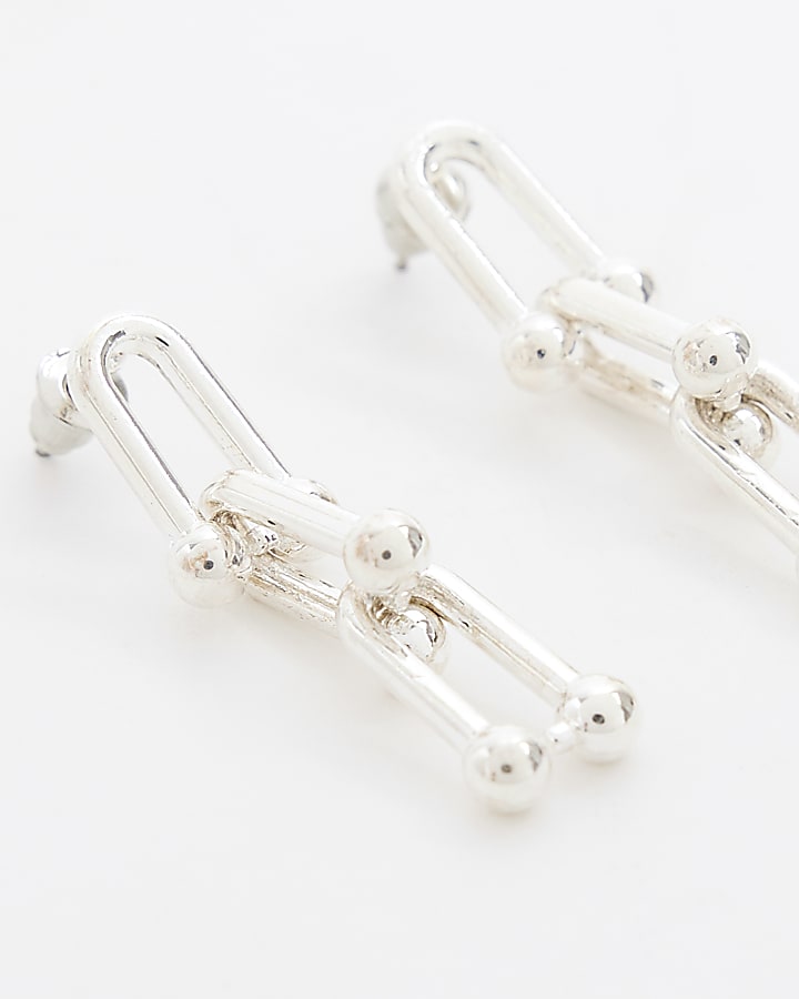 Silver chain link drop earrings